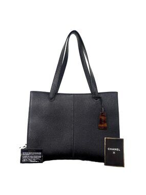 Chanel Caviar Leather Logo Charm Tote Bag